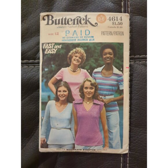 4614 Butterick Vintage 70's T-Shirt Top Sewing Pattern Size 12 Cut/Complete - Picture 1 of 4